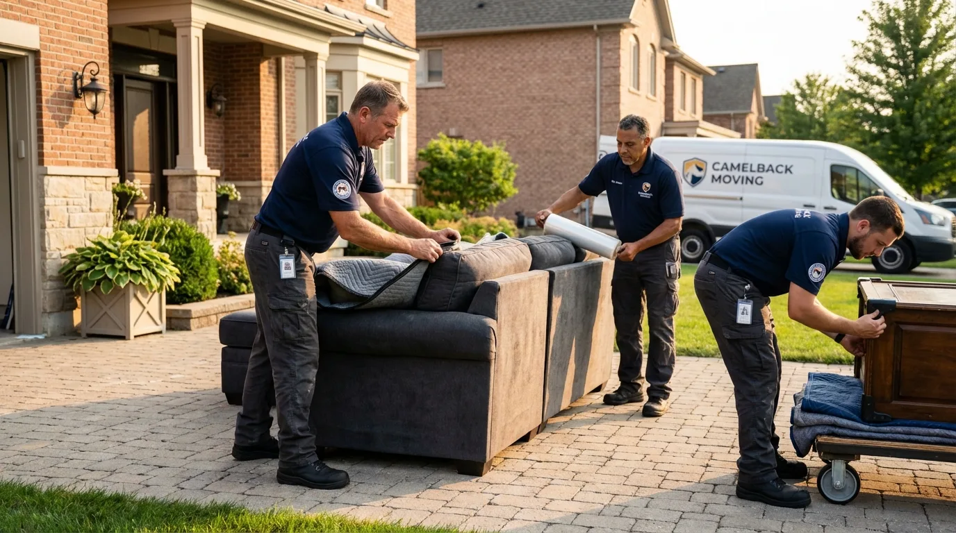 Large estate moving crew wrapping furniture in San Dimas, CA